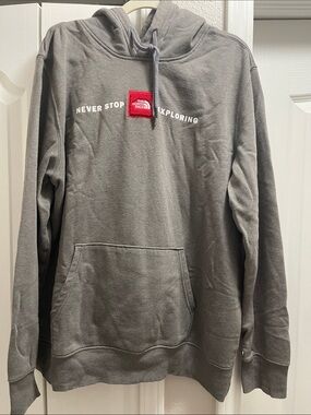 The North Face Gray Hoodie with Red Logo Patch